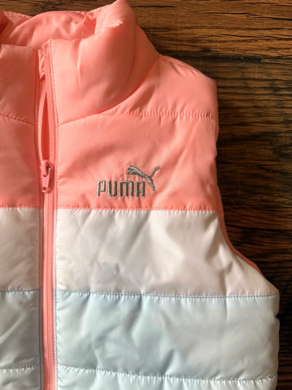 Kids PUMA Girls' Pink, White & Blue Puffer Vest, Like New! Size M 10/12